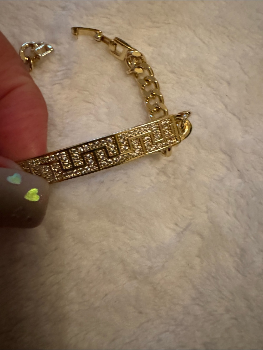 Gold Pavé Greek Key Bar Bracelet - Women's Fashion Jewelry